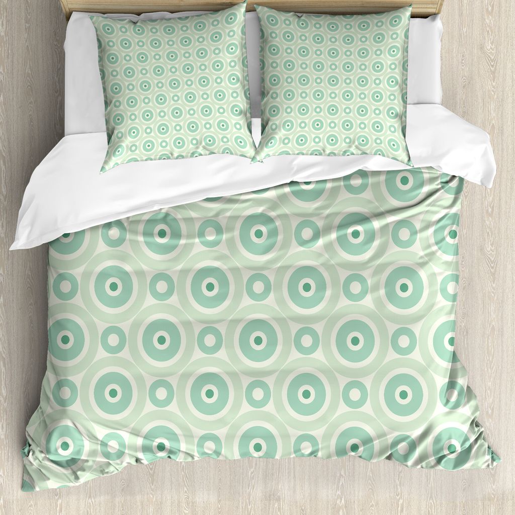 ABAKUHAUS Minze Bettbezug, Retro Kreis-Geometric, Milbensicher Allergiker geeignet mit Kissenbezügen, 155 cm x 220 cm - 80 x 80 cm, Seafoam Mandel...