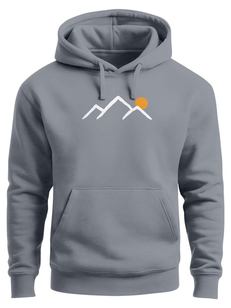 Herren Hoodie Mountain Minimal | Kapuzensweatshirt mit Bergmotiv und Sonne Outdoor Streetwear Design Neverless