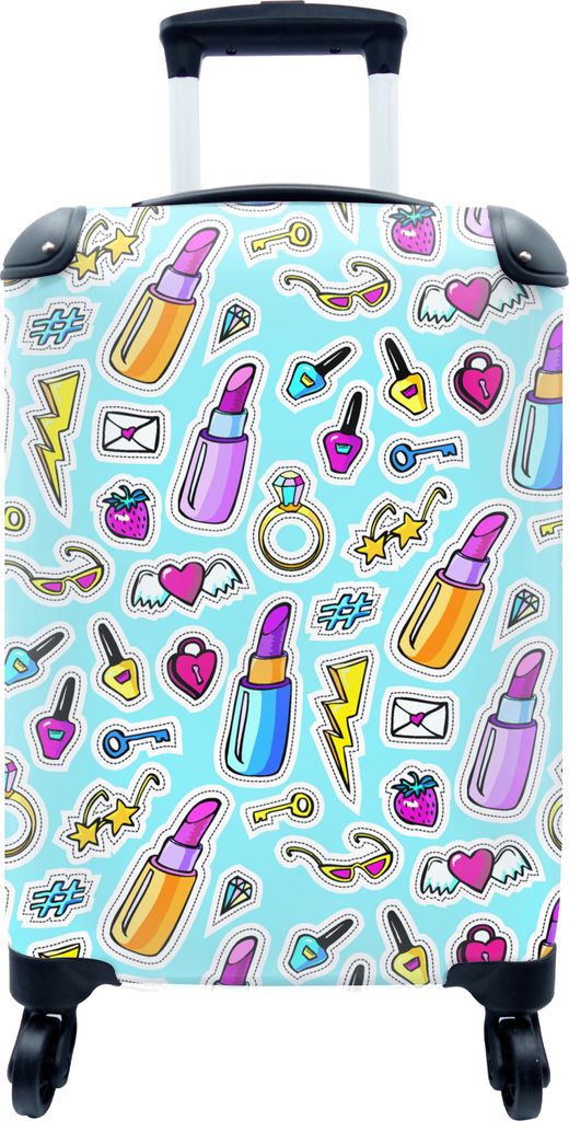 MuchoWow MuchoWow Koffer Handgepäck Trolley Rollkoffer Kleine Reisekoffer mit 4 Rollen - Design - Aufkleber - Schminke - Ringe - Cabin Size < ...