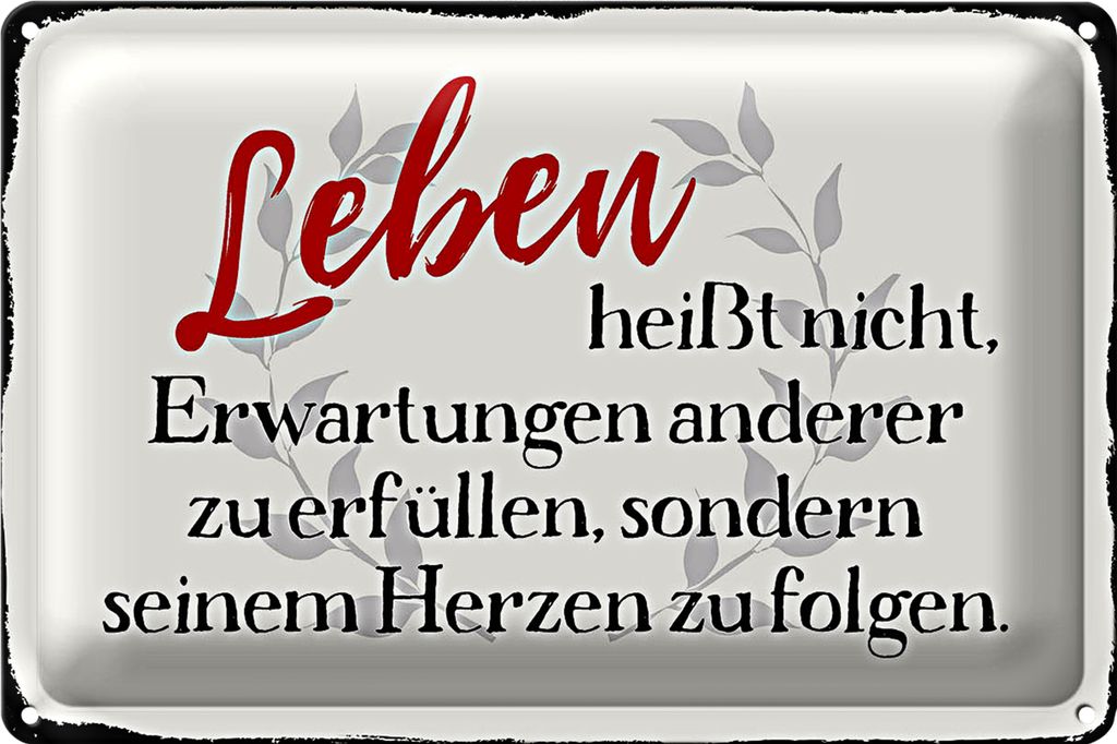 Blechschild Spruch 30x20cm Leben Erwartungen Herz