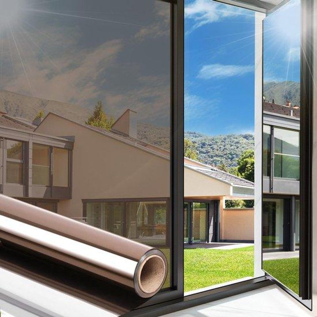 Spiegelglasfilm,50x100cm, Braun Silber, Selbstklebendes Sonnenblendschutzfenster, Privatschutzfilm, Spiegelglasfilm für Wohnraum und Büro (inkl. ...
