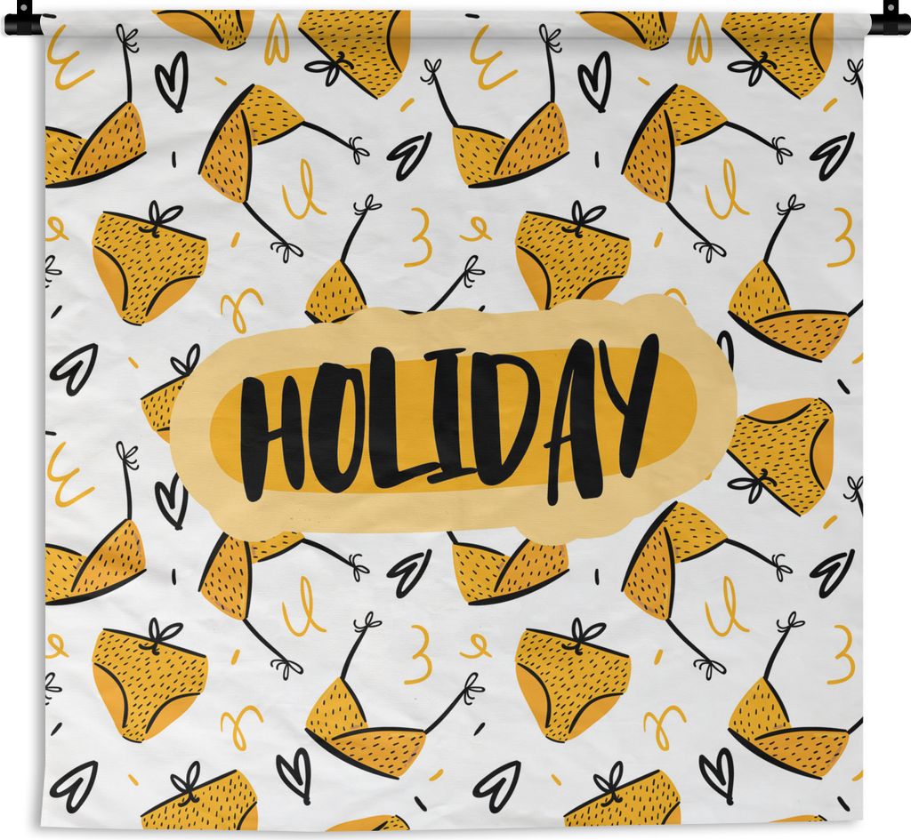 MuchoWow Wandteppich Wandbehang Gelb - Schwarz - Sommer 150x150 cm Tapisserie Dekoration Wandtuch - Wohnaccessoires - Modernes