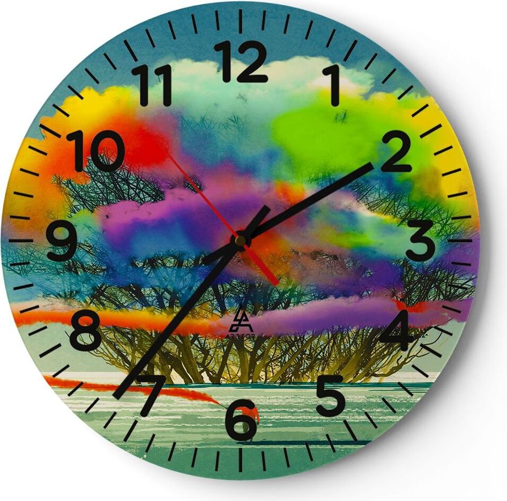 Wanduhr - Rund - Glasuhr - Abstraktion Natur - 40x40cm - Schleichendes Uhrwerk - Lautlos - zum Aufhängen bereit - Dekoration Modern - Wanddekorati...