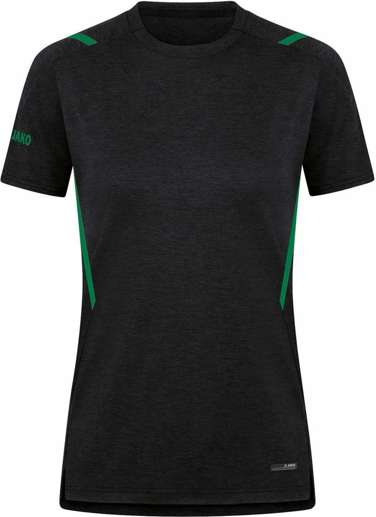 JAKO Damen T-Shirt Challenge, Farbe:schwarz meliert/sportgrün, Größe:44