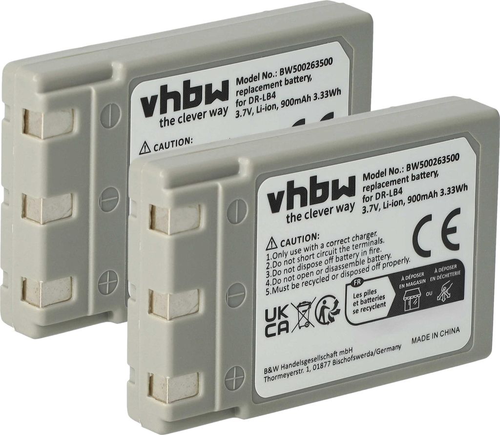 vhbw 2x Akku kompatibel mit Rollei DT400 Kamera (750 mAh, 3,7 V, Li-Ion)