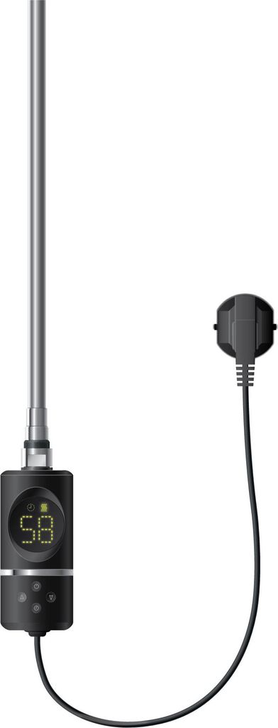 A heating element for a radiator with a digital display and a power plug.