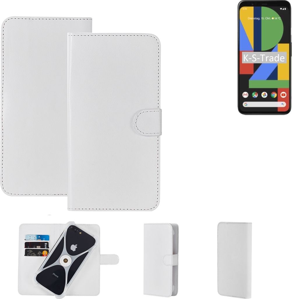 K-S-Trade Handy Hülle Schutz Hülle kompatibel mit Google Pixel 4 Cover Case Bookstyle Bumper weiß 1x