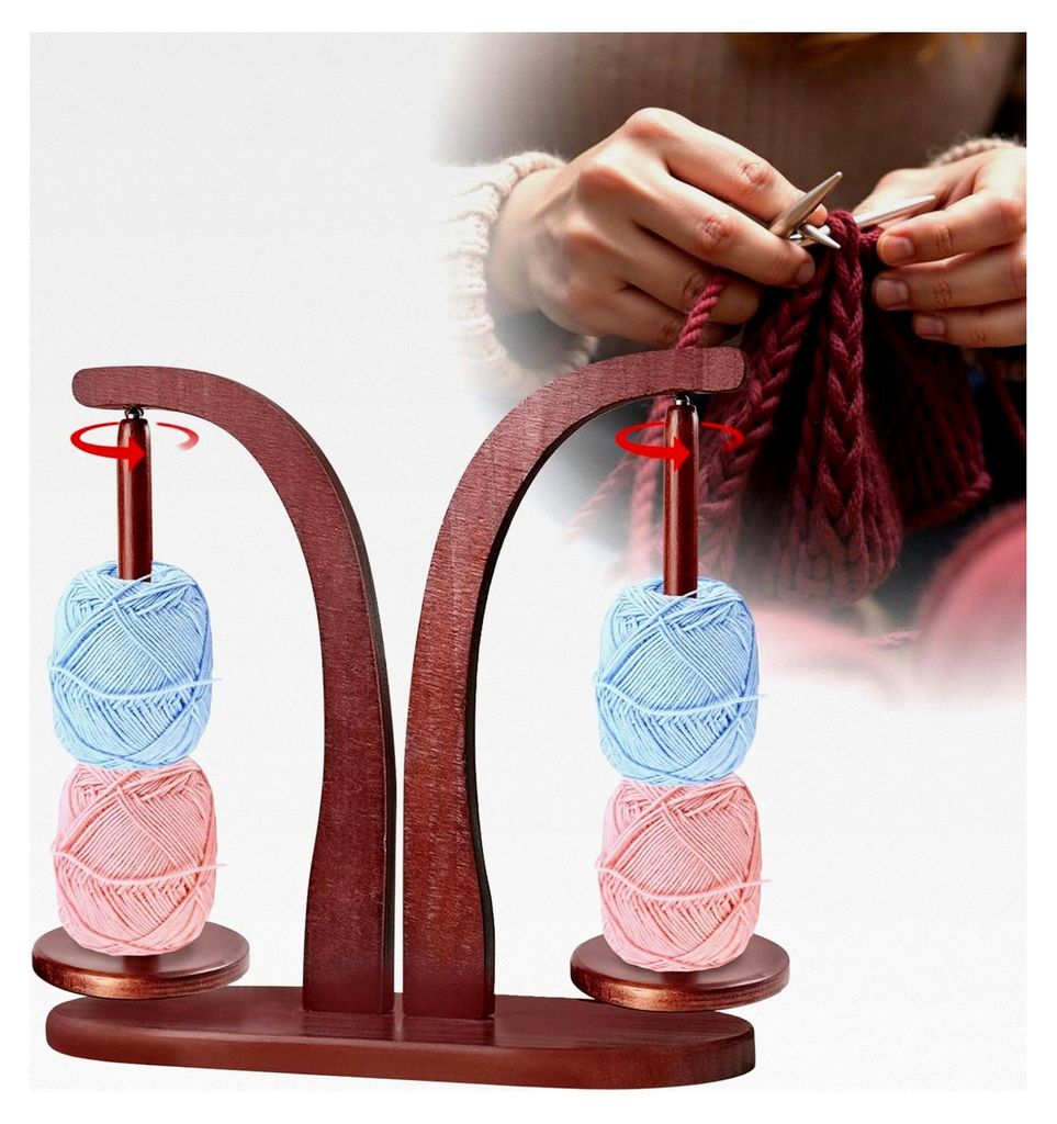 Rotierender Wollhaspel aus Holz mit magnetischem Garnhalter