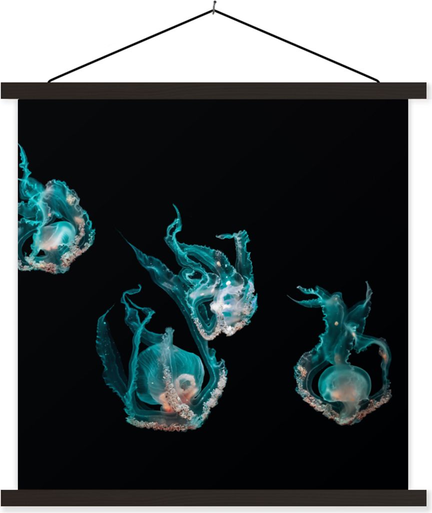 MuchoWow Textilposter Quallen - Meerestiere - Schwarz 40x40 cm mit schwarzem Rahmen - Fotos