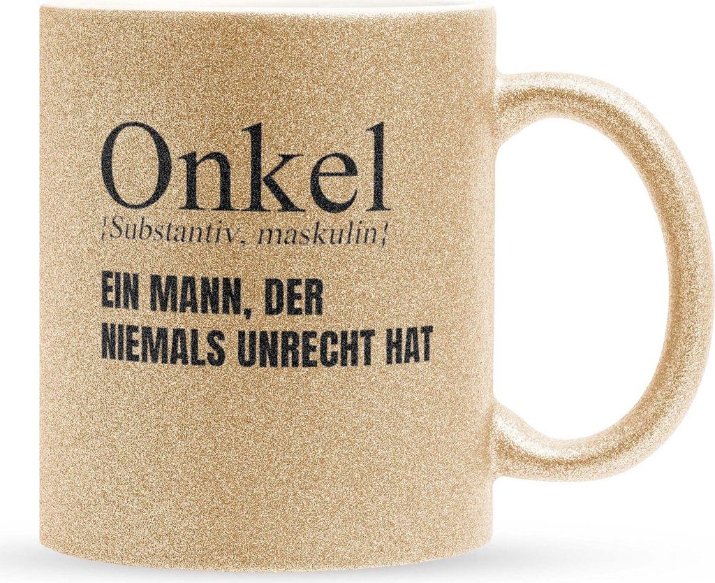 22Feels Glitzertasse Gold Bester Onkel Geschenk Geburtstag Weihnachten Kaffeetasse Männer Lustig Haferl Vatertag Herrentag Geschenkidee Bürotasse