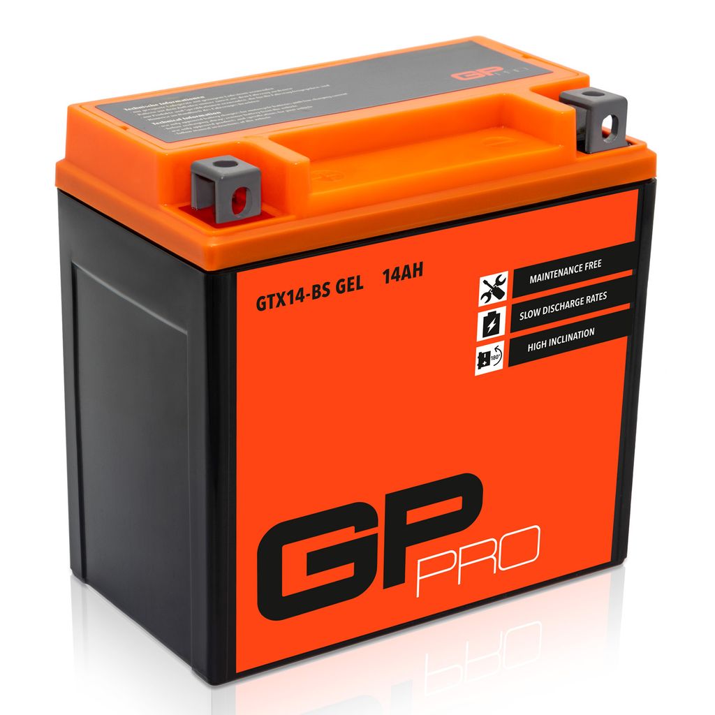 GP-PRO Gel-Batterie 12V 14Ah GTX14-BS Rollerbatterie / Motorradbatterie, wartungsfrei versiegelt vorgeladen kompatibel mit YTX14-BS / 51214