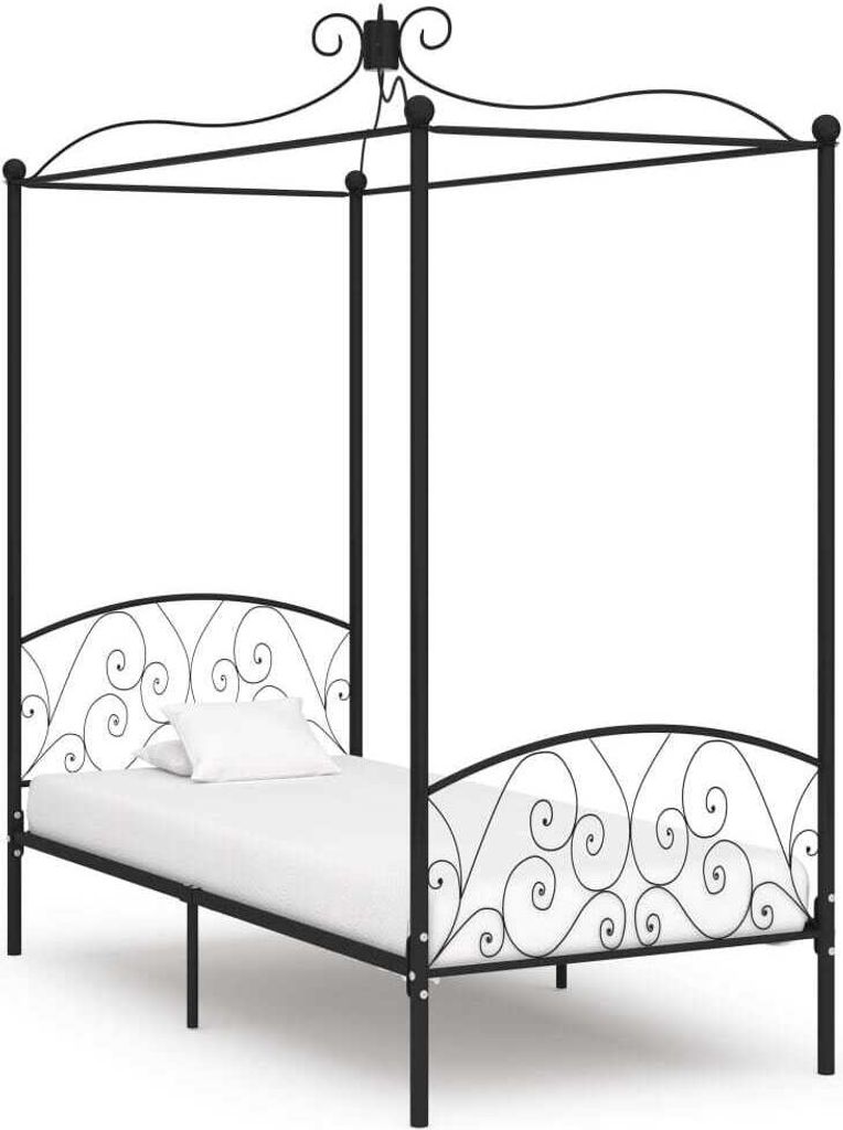 The Living Store Himmelbett-Gestell Schwarz Metall 100 x 200 cm