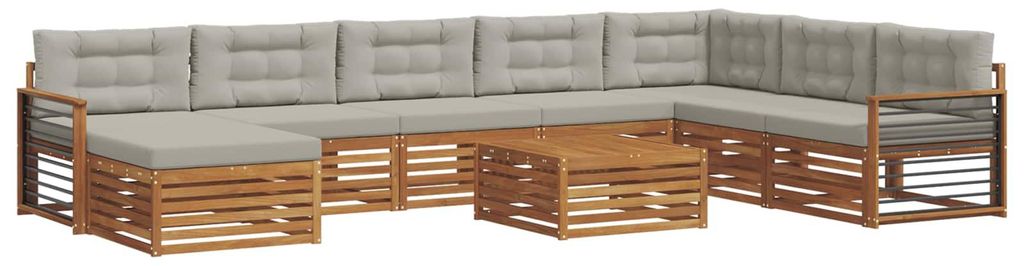 vidaXL Outdoor-Sofagarnitur mit Kissen 9 pcs Natürlich und Hellgrau