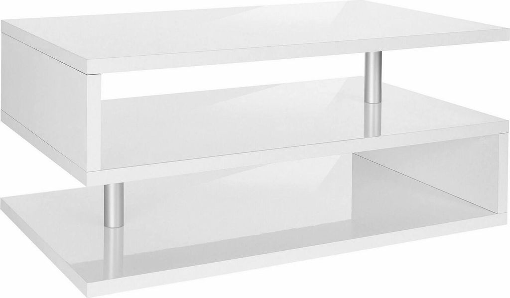 Couchtisch Dcambias, Wohnzimmer-Couchtisch, niedriges Aufbewahrungselement, Couchtisch, 90x55x41 cm, glänzendes Weiß