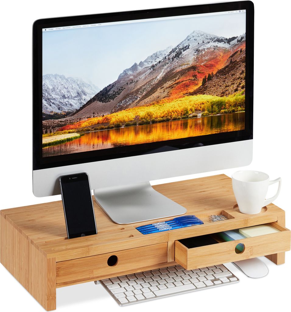 Relaxdays Monitorständer, aus Bambus, Bildschirmerhöhung Produktbild 