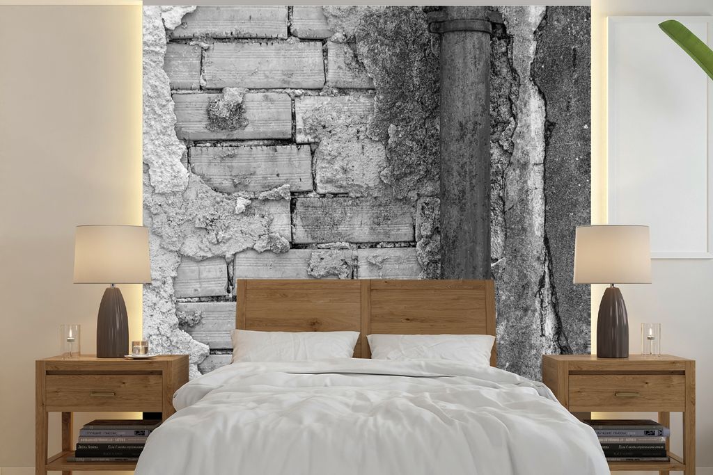 MuchoWow Fototapete für Wohnzimmer oder Schlafzimmer Wandtapete Vinyl Motivtapete Bröckelnde verputzte Wand - 280x280 cm - Hintergrundbild