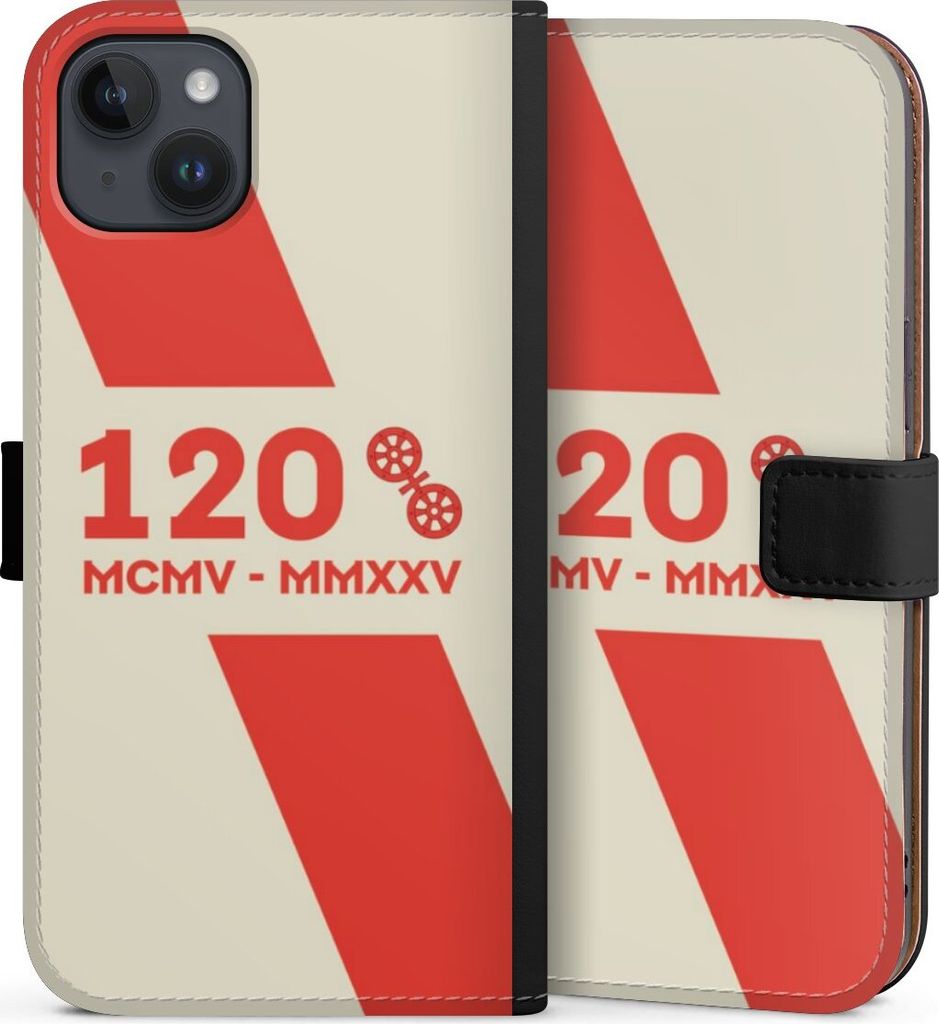 DeinDesign Klapphülle für Apple iPhone 14 Plus Handytasche Lederhülle Tasche 1. FSV Mainz 05 E.V. 120 Jahre Bundesliga