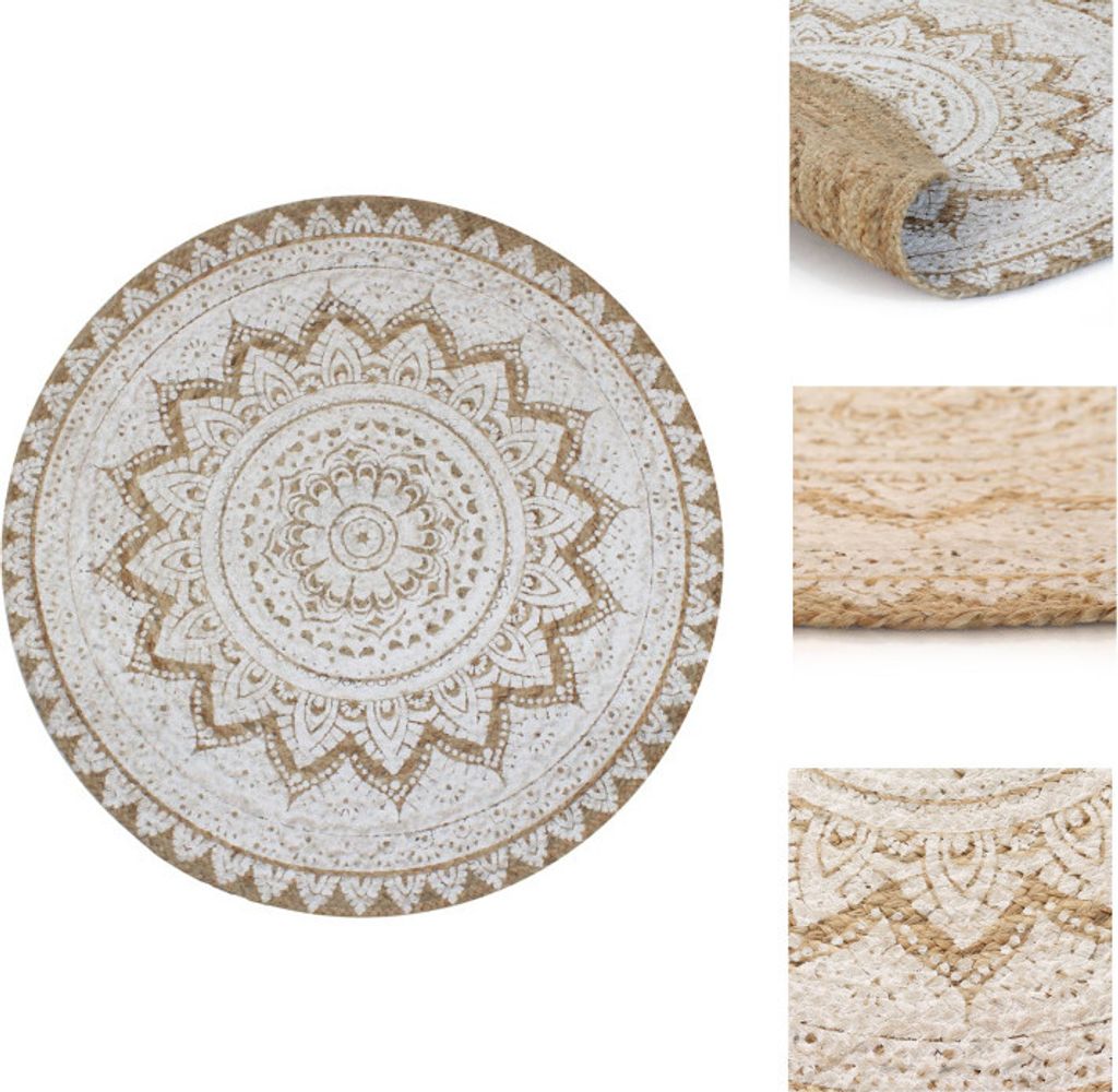 vidaXL Teppich Jute Geflochten Bedruckt 120 cm Rund - Teppiche