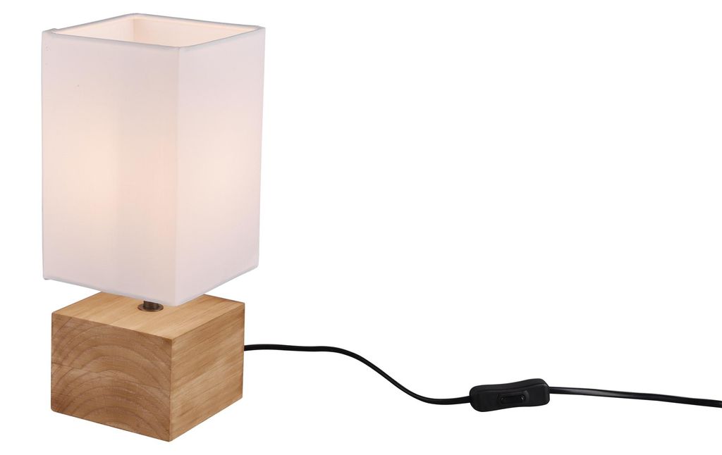 Stolní lampa - hnědá - bílá - přírodní dřevo - látkové Obrázek produktu 
