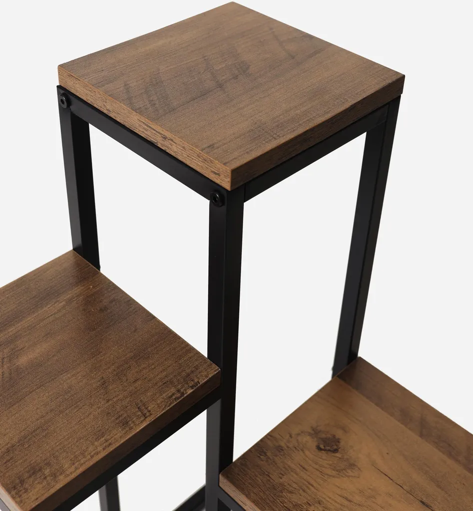 Support en métal pour 4 fleurs Chêne rustique - Porte-plante robuste - 11