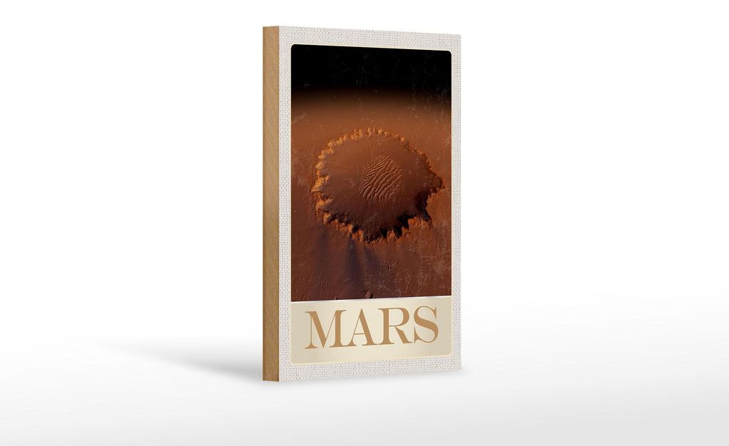 Holzschild Reise 12x18 cm Mars Weltraum Abdruck roter Planet