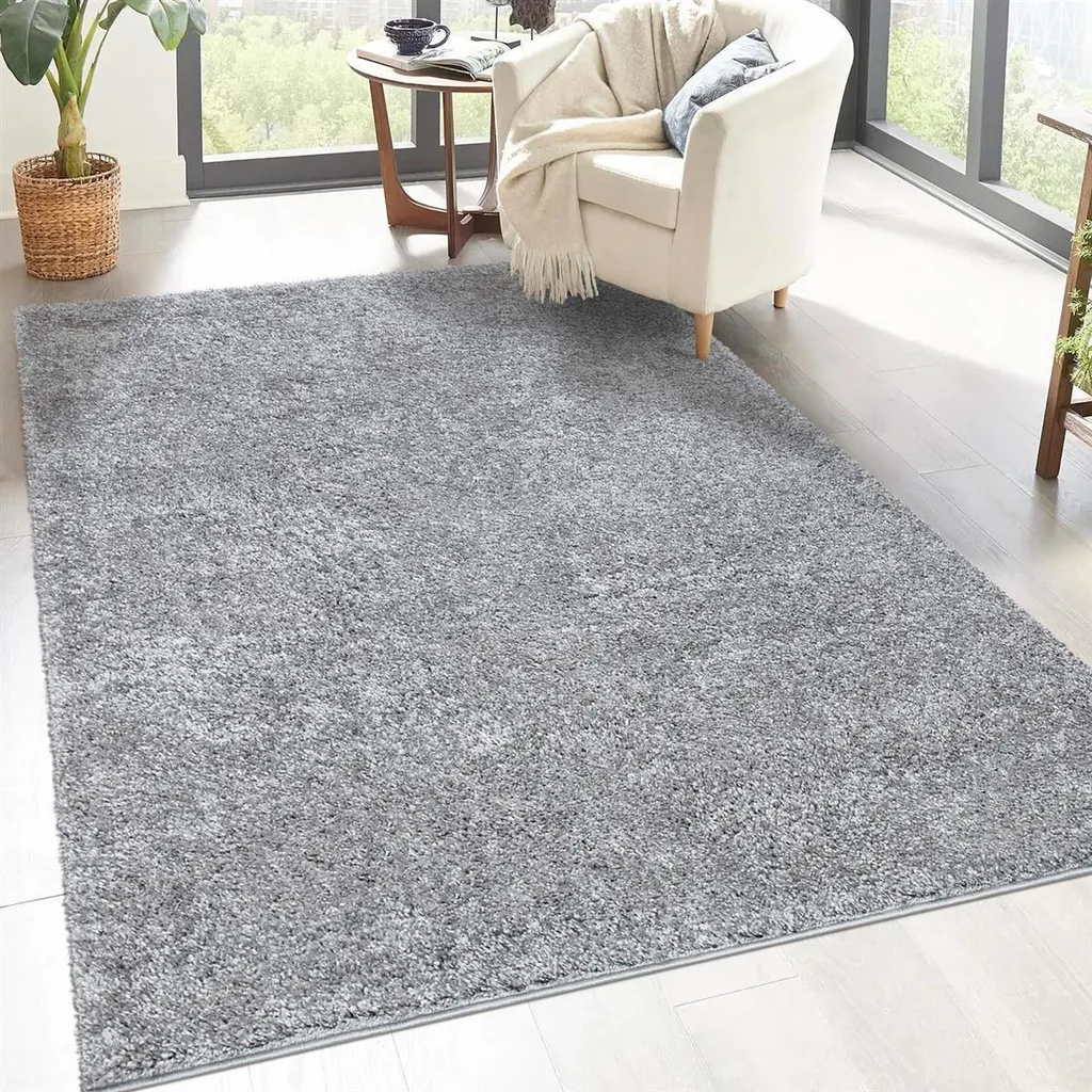 Grand Tapis de Salon à Poils Longs Gris 150x150 cm pour Chambre