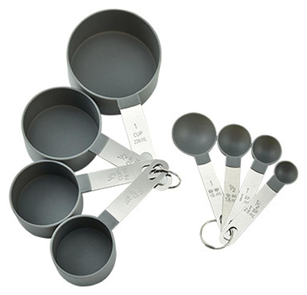 Messbecher- und Messlöffel-Set, 8-teilig, stapelbar, Edelstahlgriff, präziser Esslöffel zum Abmessen von trockenen und flüssigen Zutaten, klein...