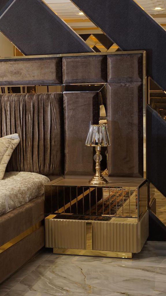 Luxus Nachttisch Nachtschrank Nachtkonsole Verspiegelt Gold Edelstahl