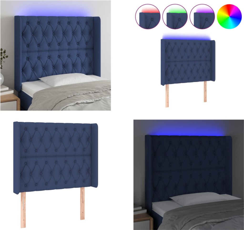 vidaXL LED Kopfteil Blau 103x16x118/128 cm Stoff - LED Kopfteil - LED Kopfteile - Kopfteil - Bett-Kopfteil