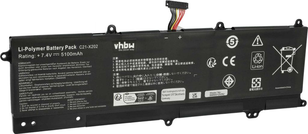 vhbw Akku kompatibel mit Asus VivoBook X201E-KX040H, X201E-KX041D, X201E-KX030H, X201E-KX024D, X201E-KX023H Notebook (5100 mAh, 7,4 V, Li-Polymer)