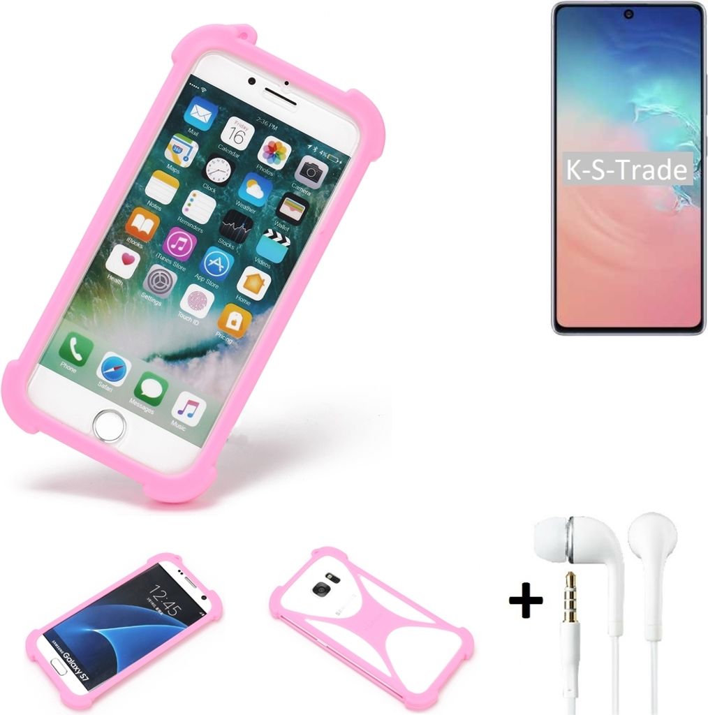 K-S-Trade Bumper + Kopfhörer kompatibel mit Samsung Galaxy S10 Lite Handy Hülle Schutzhülle Silikon Schutz Hülle Cover Case Silikoncase