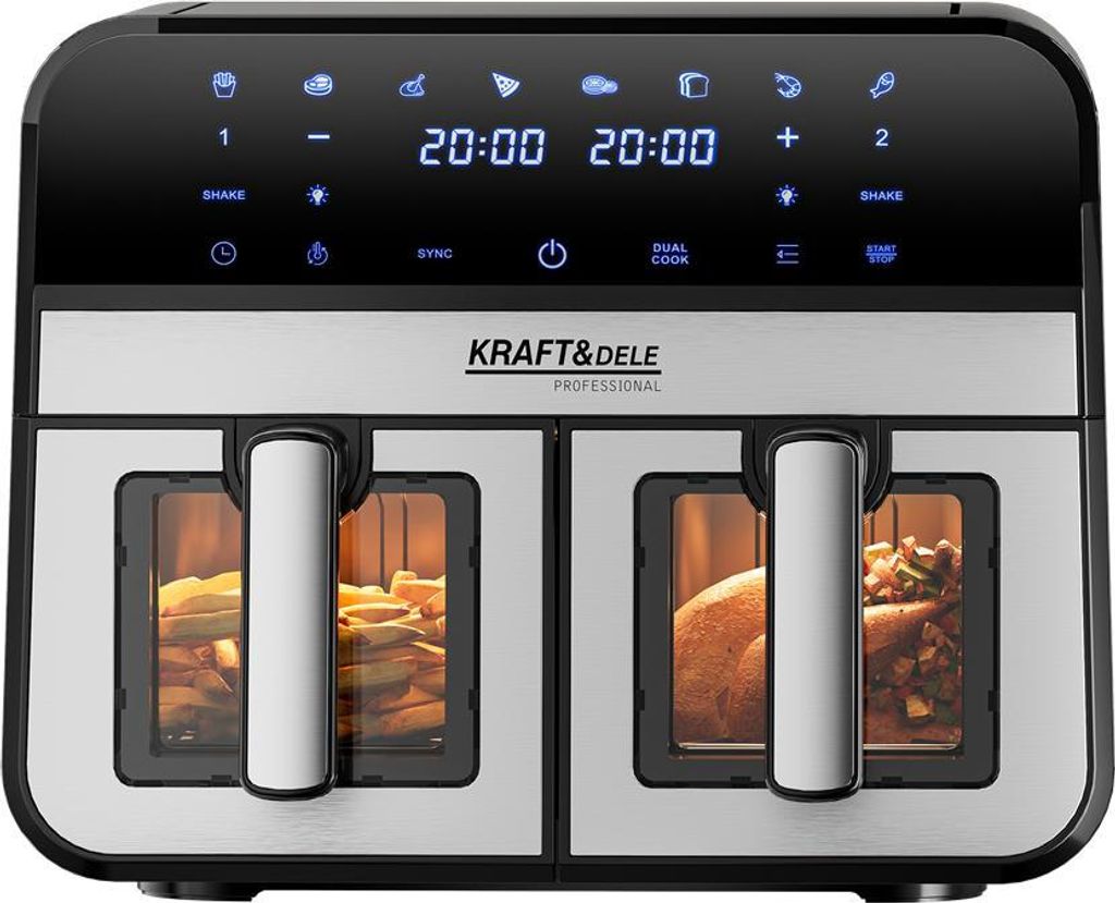 KRAFT&DELE | Heißluftfritteuse, 2 Kammern, 2500W, Airfryer, 6-in-1 Dual Zone Air fryer 9L, Heissluftfritteuse Doppelkammer mit Sichtfenster, energ...
