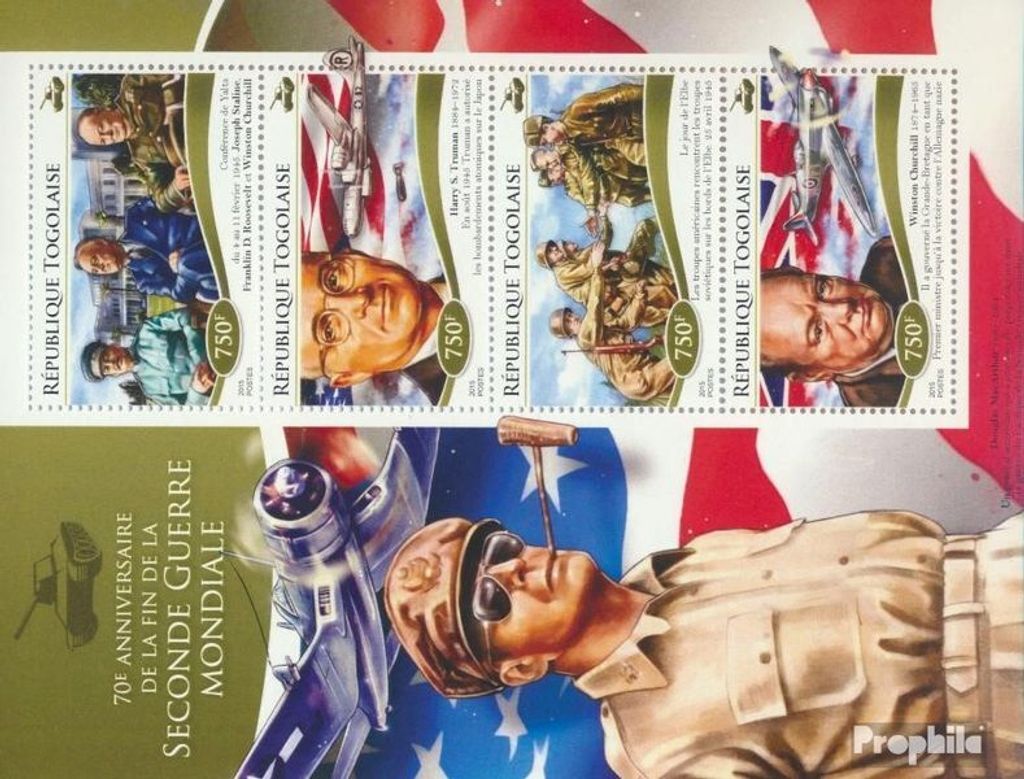 Briefmarken Togo 2015 Mi 6594-6597 Kleinbogen (kompl. Ausgabe) postfrisch Zweiter Weltkrieg