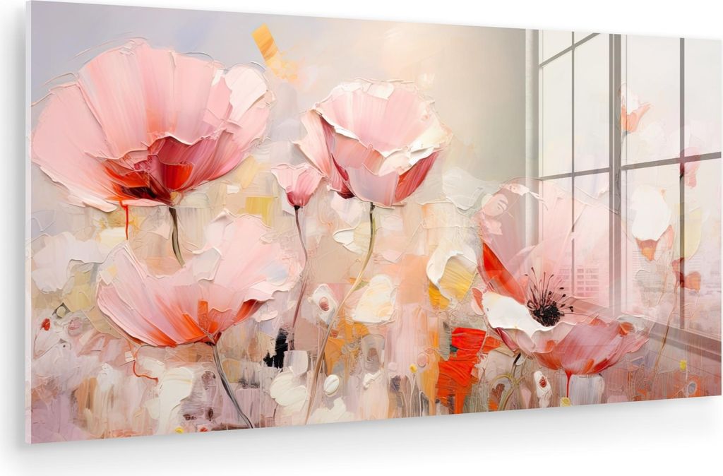 MuchoWow Glasbilder - Bilder auf Wandbild - Foto auf Glas Blumen - Aquarell - Rosa - Abstrakt - Kunst 80x40 cm Wanddekoration aus Glas - Acrylglasb...