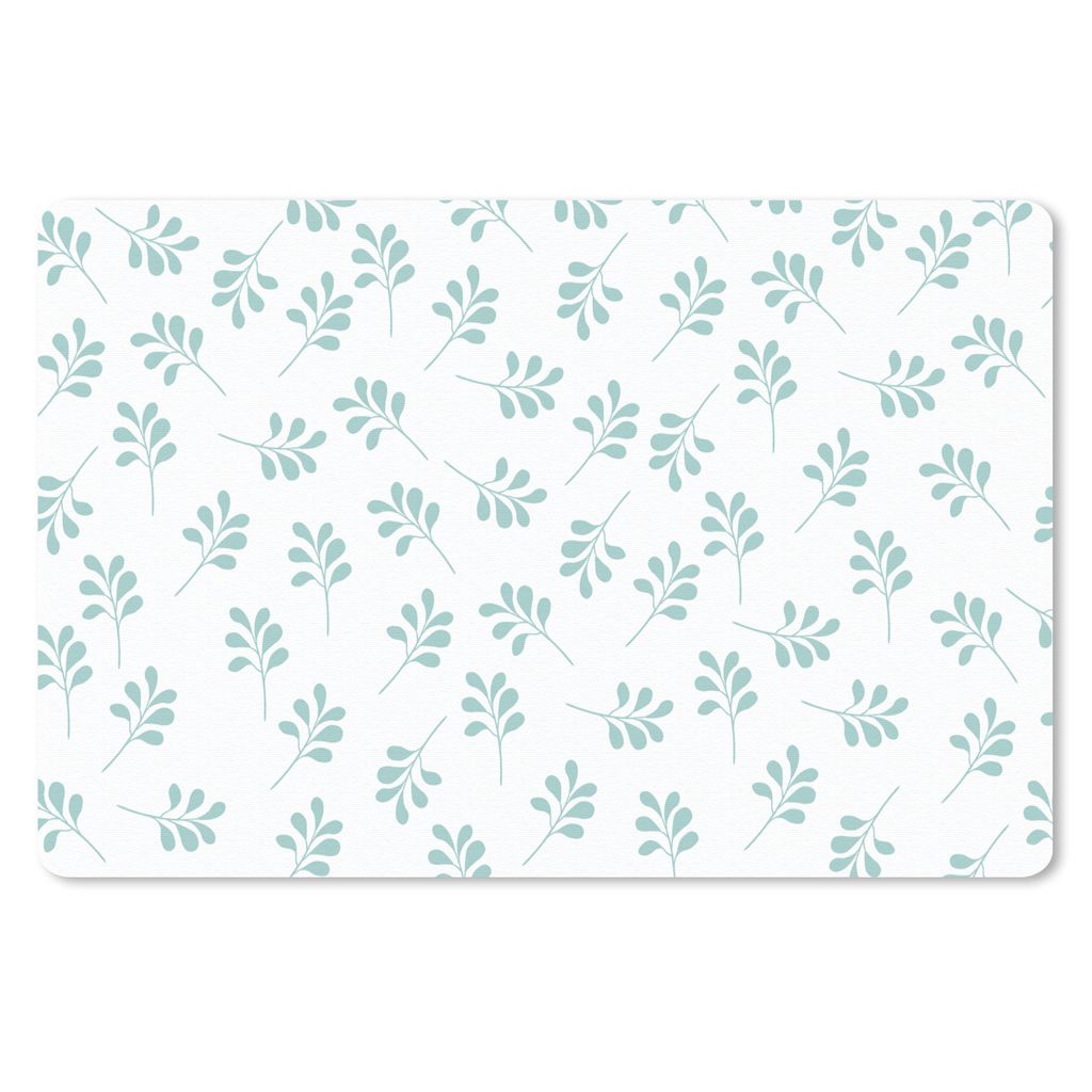 MuchoWow Schreibtischunterlage Blätter - Muster - Blau 60x40 cm - XXL Mauspad - Großes Mauspad