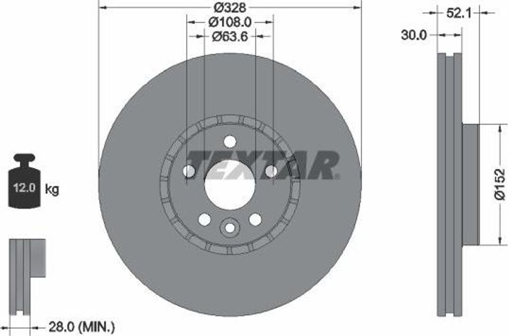 TEXTAR 92196305 Bremsscheibe OE 31277342 kompatibel mit XC60