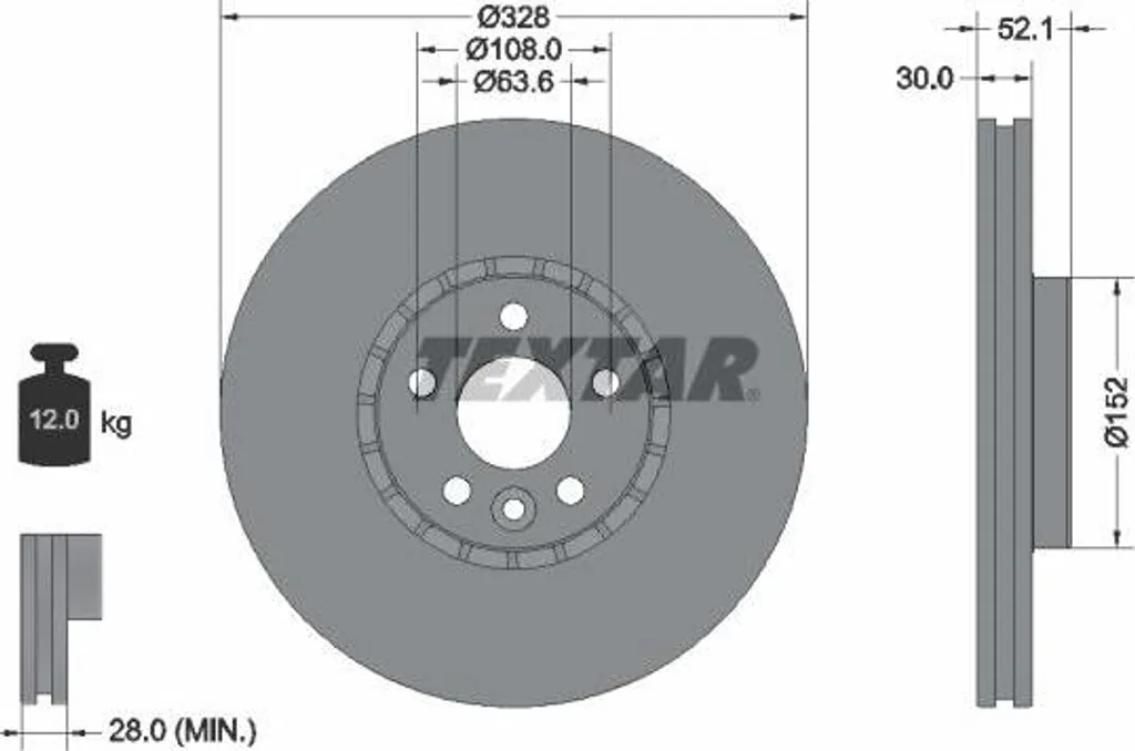 Disque de frein ventilé Textar 92196303 OE 31277342 avec alliage renforcé
