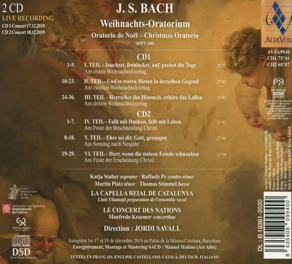 Oratorio de Noël BWV 248 Johann Sebastian Bach Double CD Remastérisé