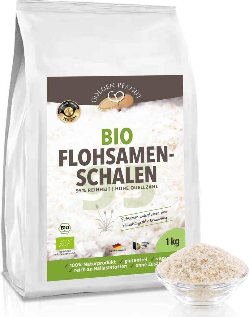 GOLDEN PEANUT Flohsamenschalen BIO 1 kg – 95 % Reinheit, Produktbild 