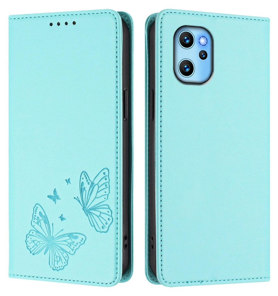 Lederhülle für Umidigi Power 7 Max, Schmetterling Prägung Leder Brieftasche Schutzhülle mit Ständer Türkis