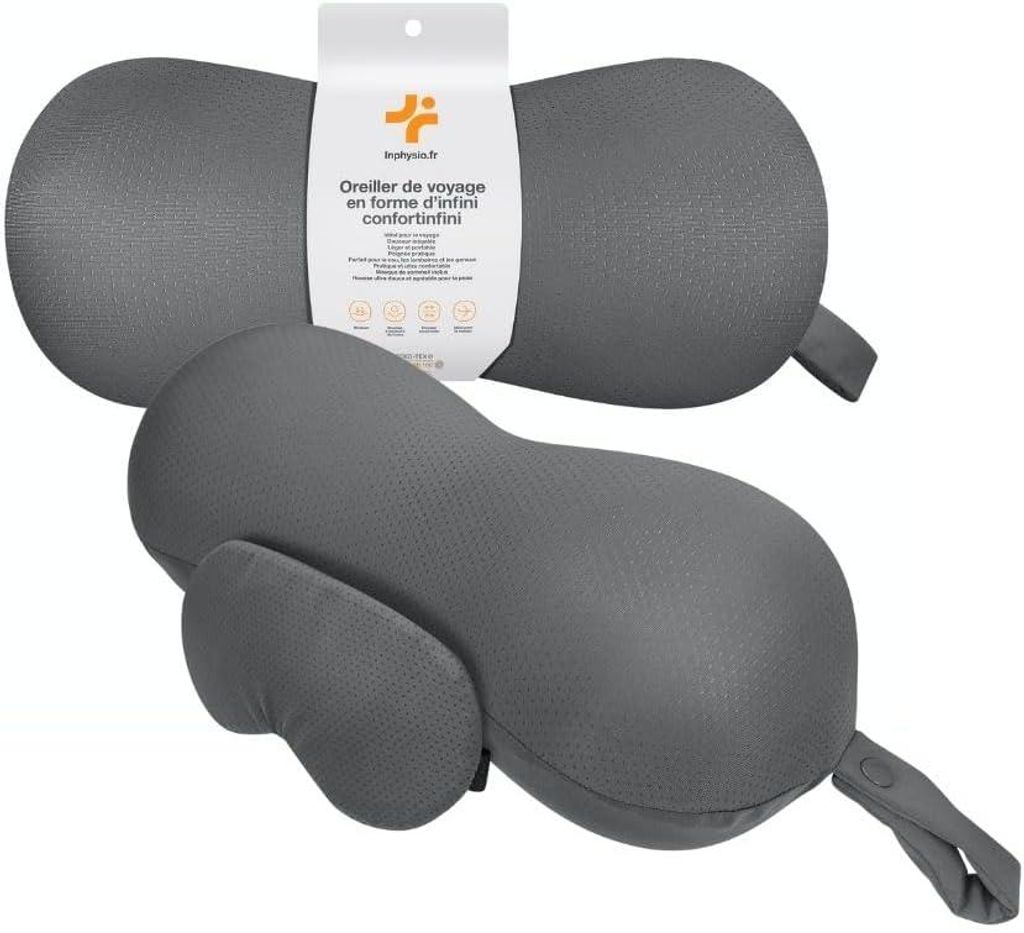 Doppelseitiges Reisekissen aus Memory-Schaum im Infinity-Design, 33 × 13 cm, mit Schlafmaske