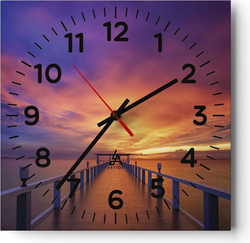 Wanduhr - Quadrat - Glasuhr - Himmel die Farben Pier - 40x40cm - Schleichendes Uhrwerk - Lautlos - zum Aufhängen bereit - Dekoration Modern - Wand...