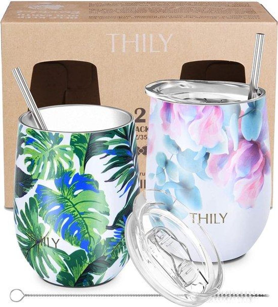 Isoliertes Weinglas 12oz Edelstahl mit Deckel und Trinkhalm für Kaffee oder Cocktails