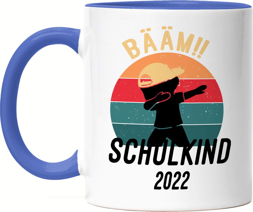 Kinder Bääm! Schulkind 2022 Tasse Blau Einschulung Geschenk Schulanfang Schule Schuleinführung Einschulungsgeschenk