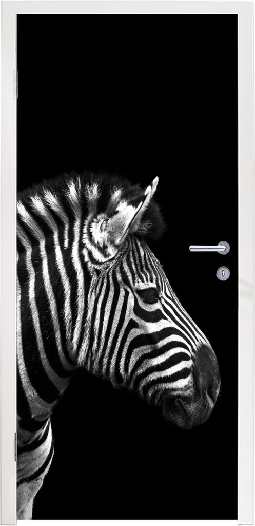 MuchoWow Türtapete Selbstklebende Türfolie Zebra - Schwarz - Weiß - Porträt - Tiere 90x205 cm Türposter Türaufkleber Klebefolie Türklebefo...