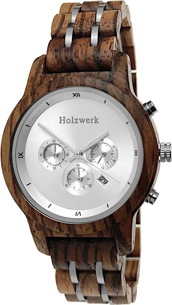 Montre Chronographe Holzwerk BEXBACH en Bois et Acier Inoxydable Argent