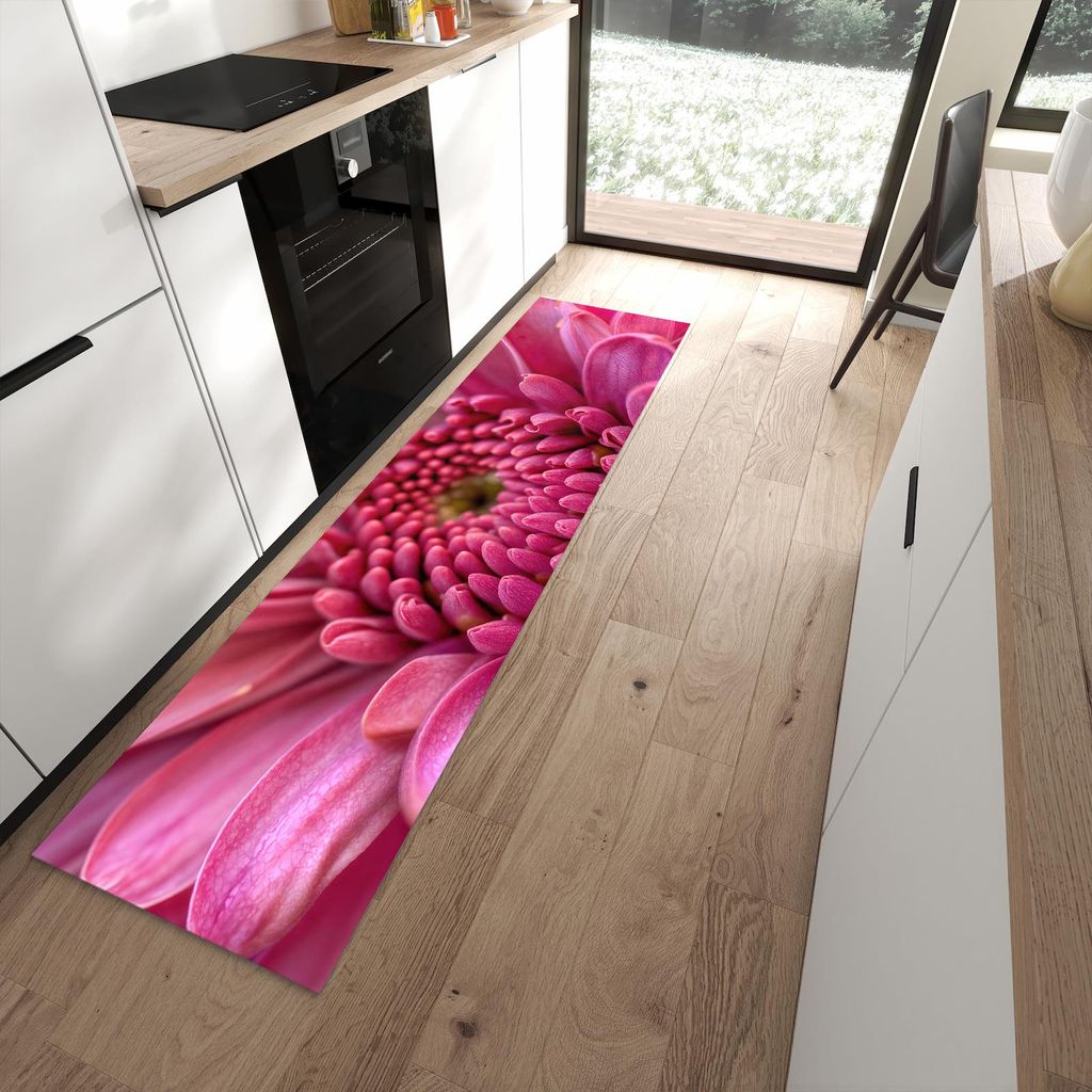 Küchenteppich 60x240cm rutschfest & abwischbar PVC Läufer - Nahaufnahme Blume