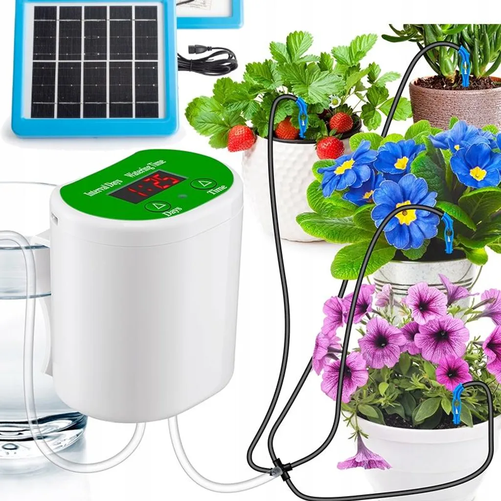Système d'arrosage solaire goutte à goutte pour 12 plantes en pots