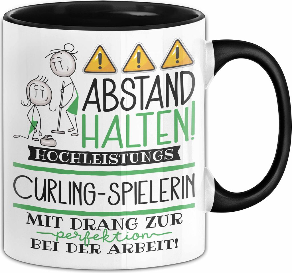 Curling-Spielerin Tasse Geschenk Lustig Abstand Halten Hochleistungs-Curling-Spielerin Mit Drang Zur Perfektion Bei Der Arbeit (Schwarz)