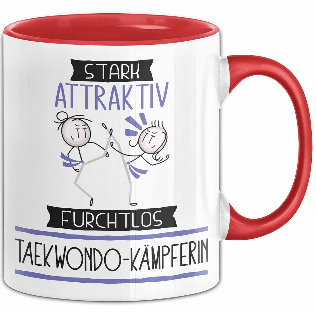 Taekwondo-Kämpferin Tasse Geschenk Becher Stark Attraktiv Furchtlos Taekwondo-Kämpferin Lustige Geschenkidee (Rot)